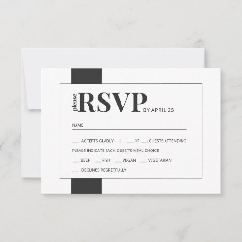 Black white bold minimal wedding RSVP meal choice