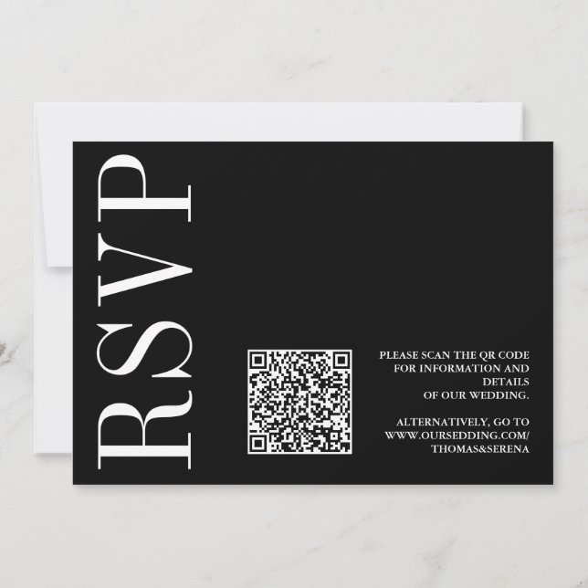 Black & White Bold Monochrome QR Code RSVP Bow Invitation (Back)