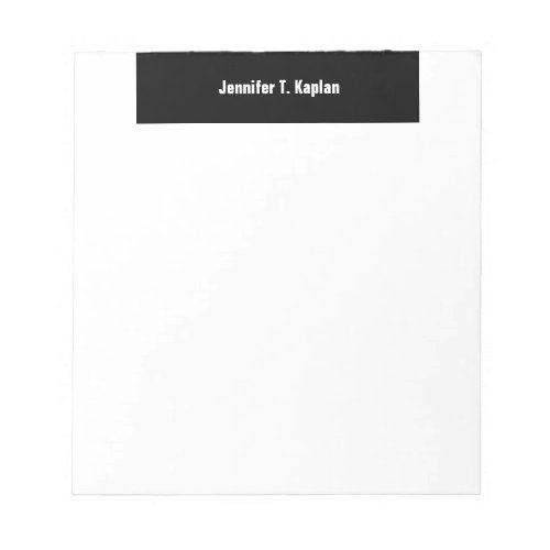 Black White Bold Name Plain Professional Modern Notepad