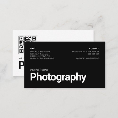 Black  White Bold Photographer Business Card