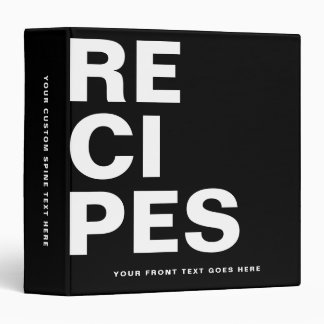 Black White Bold Recipes Typography Monogram 3 Ring Binder