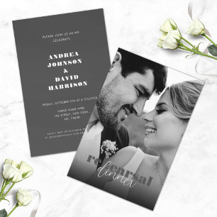 Black & White Bold Retro Script Rehearsal Dinner Invitation