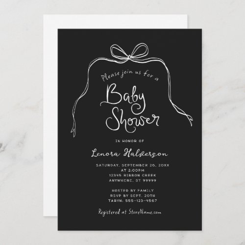 Black White Bold Simple Bow Baby Shower Invitation