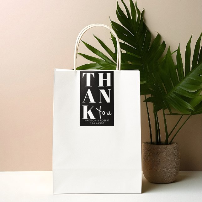 Black White Bold Simple Thank You Wedding Favor Rectangular Sticker (Creator Uploaded)