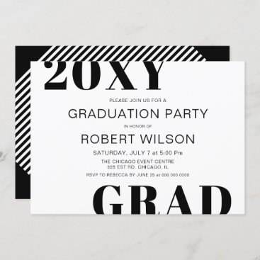 Black White Bold Typography Graduation Party Invit Invitation