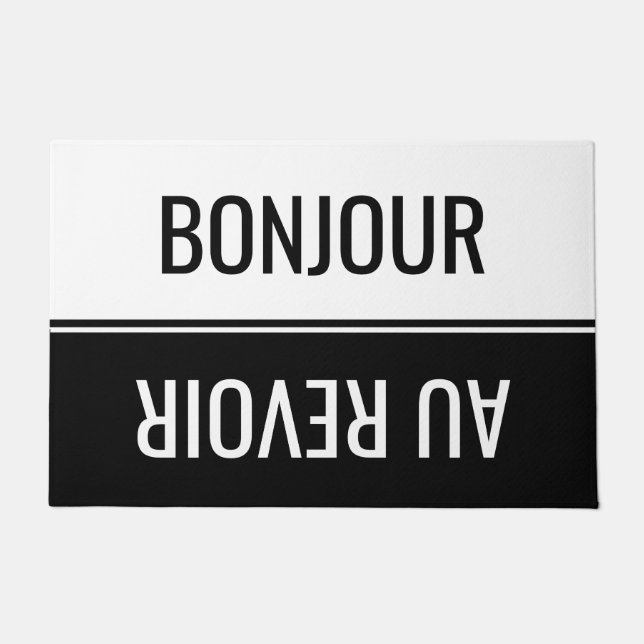 Black & White Bonjour & Au Revoir Custom Door Mat (Front)