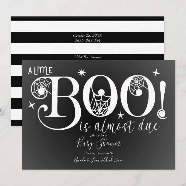 Black & White BOO Elegant Baby Shower Invitation (Front/Back)