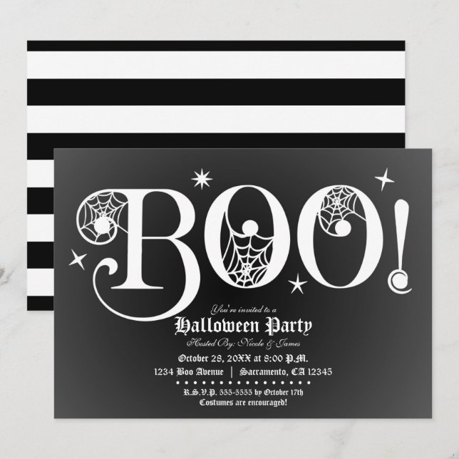Black & White BOO Elegant Halloween Party    Invitation (Front/Back)