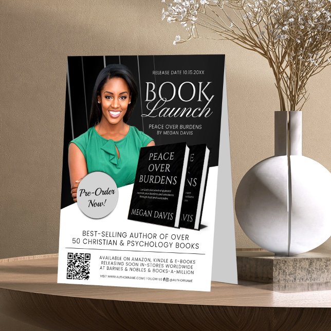 Black & White Book Launch Release Promotional Table Tent (Creator Uploaded)