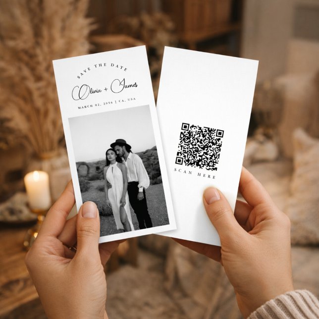 Black & White Bookmark Modern QR Code Photo Save The Date (Creator Uploaded)