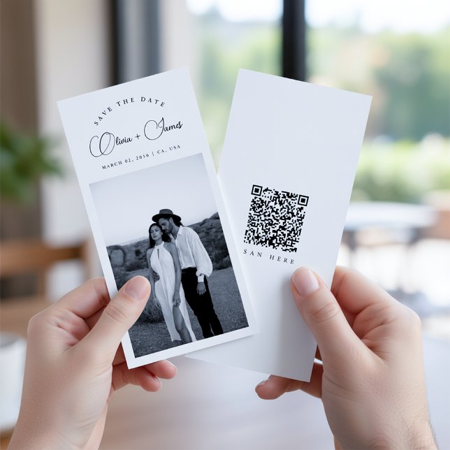 Black & White Bookmark Modern QR Code Photo Save The Date (Creator Uploaded)
