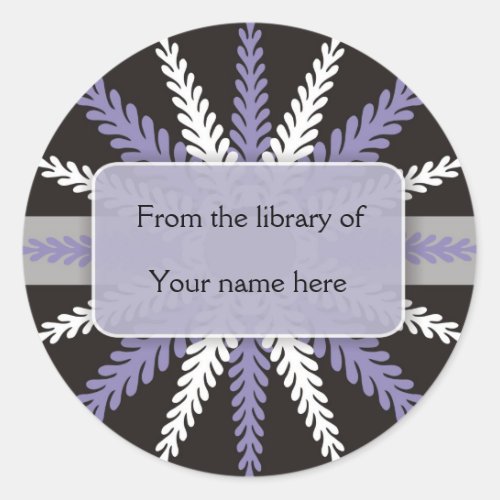 Black White Bookplates_Purple Snowflake Classic Round Sticker