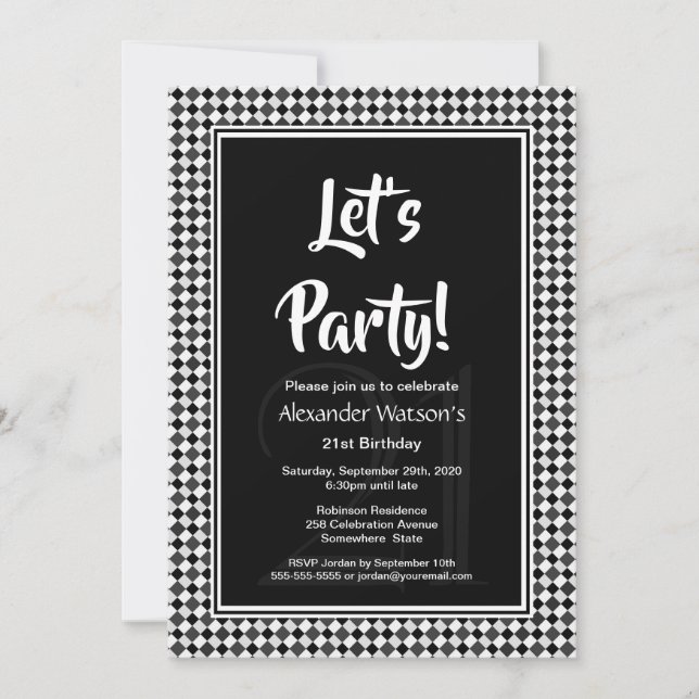 Black White Border 21st Birthday Party Invitation (Front)