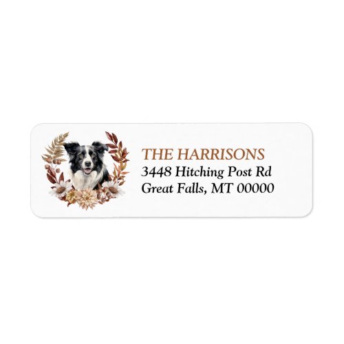 Black White Border Collie Dog Autumn Wreath Label