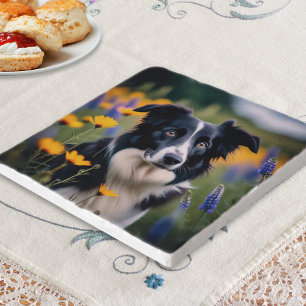 Black & White Border Collie Picture Dog Lover's Trivet