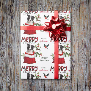 Black White Border Collie Puppy Christmas Gift Bag Wrapping Paper