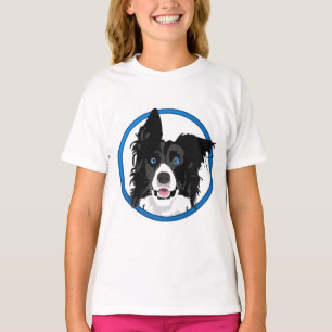 Black & White Border Collie with Bright Blue Eyes. T-Shirt