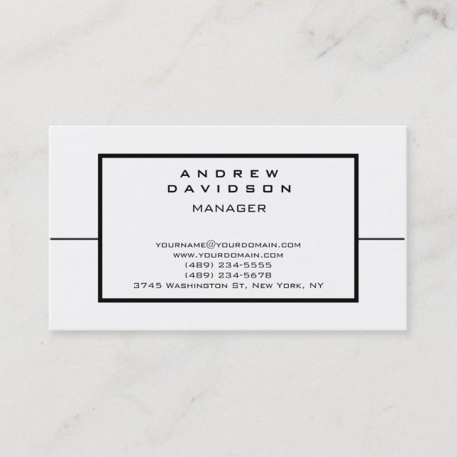 Black White Border Pattern Plain Business Card (Front)