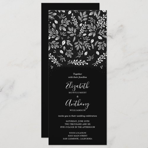 Black White Botanical All In One Wedding Invite