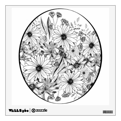 Black white botanical floral art wall decal