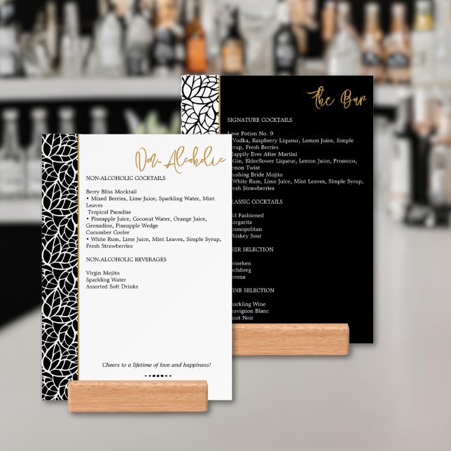 Black White Botanical Foliage Border Bar Menu Card Holder (Black White Botanical Foliage Border Bar Menu Card Holder)