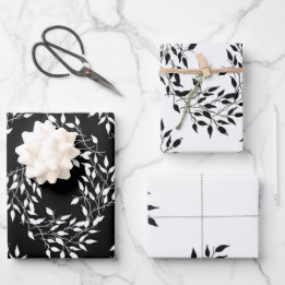 Black white botanical print wrapping paper sheets