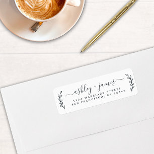 Black White Botanical Return Address Label