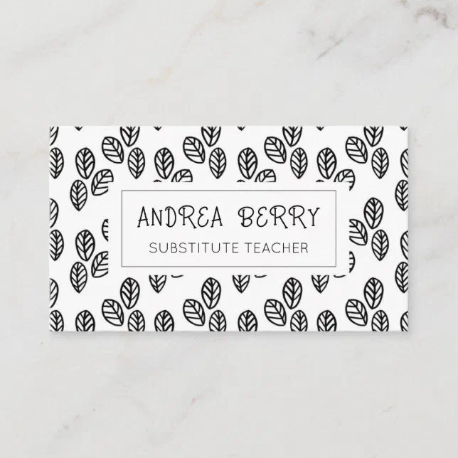 Black White Botanical Substitute Teacher Business Card | Zazzle