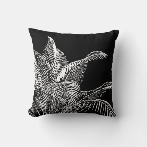 Black  White Botanical  Tropical Palm Throw Pillow