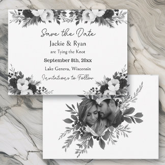 Black & White Botanical Wedding Save the Date