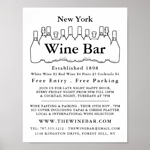 Black  White Bottles Wine BarWinery Advertising Poster