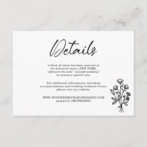 Black White Bouquet Boho Botanicals Details Enclosure Card