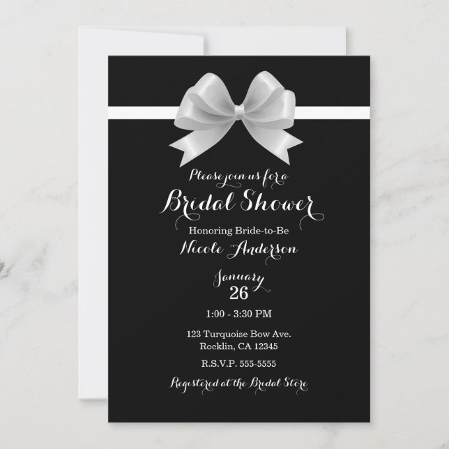 Black & White Bow Classy Elegant Bridal Shower Invitation (Front)