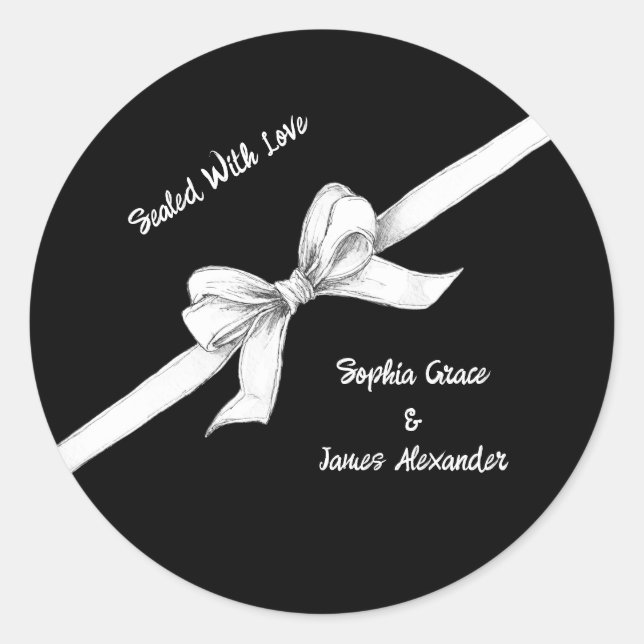 Black & White Bow | Elegant Wedding | Monochrome Classic Round Sticker (Front)