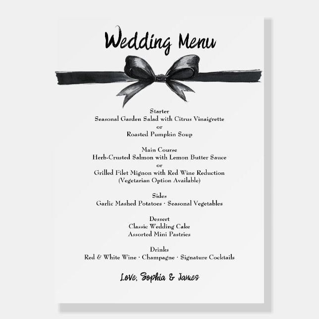 Black & White Bow | Elegant Wedding | Monochrome Foam Board (Front)