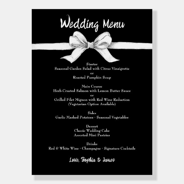 Black & White Bow | Elegant Wedding | Monochrome Foam Board (Front)
