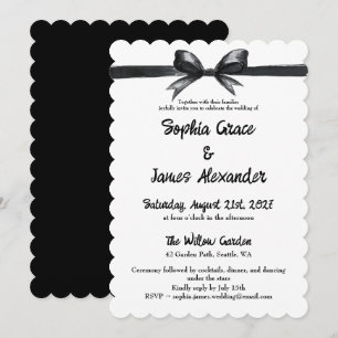 Black & White Bow Elegant Wedding Monochrome Invitation