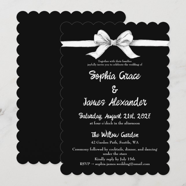 Black & White Bow | Elegant Wedding | Monochrome Invitation (Front/Back)