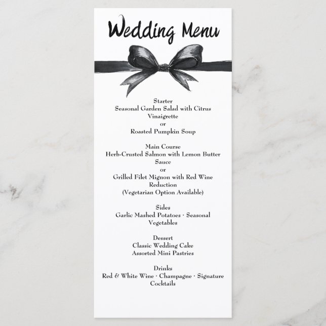 Black & White Bow | Elegant Wedding | Monochrome Menu (Front)