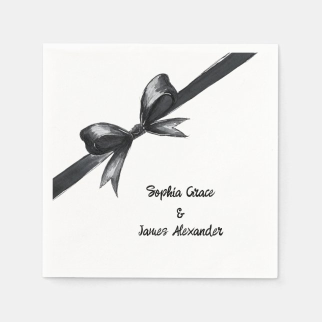 Black & White Bow | Elegant Wedding | Monochrome Napkins (Front)