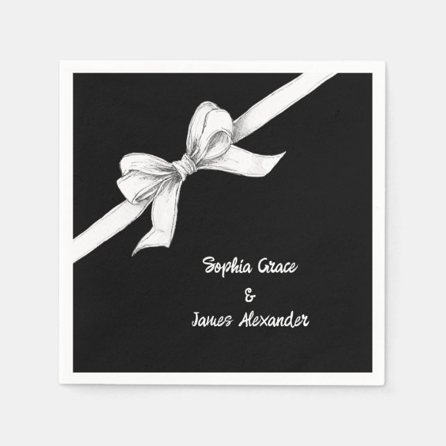 Black & White Bow | Elegant Wedding | Monochrome Napkins (Front)