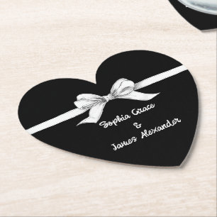 Black & White Bow Elegant Wedding Monochrome Paper Coaster