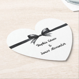 Black & White Bow   Elegant Wedding   Monochrome Paper Coaster
