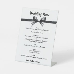 Black & White Bow Elegant Wedding Monochrome Pedestal Sign
