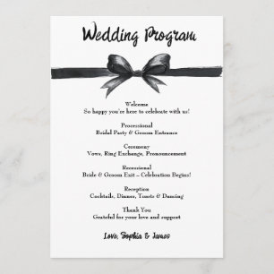 Black & White Bow Elegant Wedding Monochrome Program