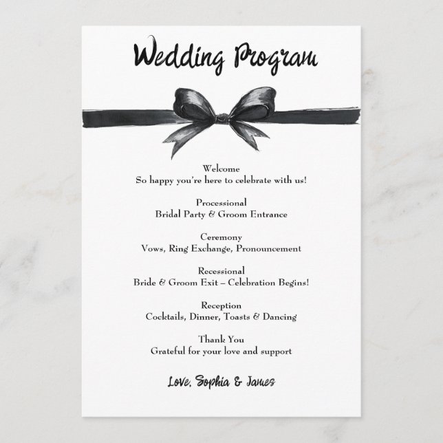 Black & White Bow | Elegant Wedding | Monochrome Program (Front)