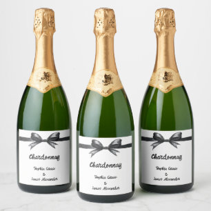 Black & White Bow Elegant Wedding Monochrome Sparkling Wine Label