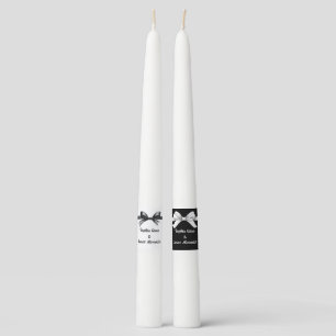 Black & White Bow   Elegant Wedding   Monochrome Taper Candle