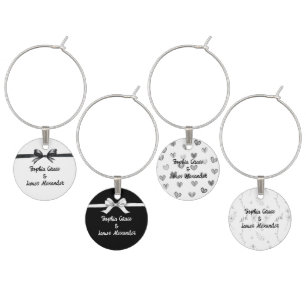 Black & White Bow Elegant Wedding Monochrome Wine Charm