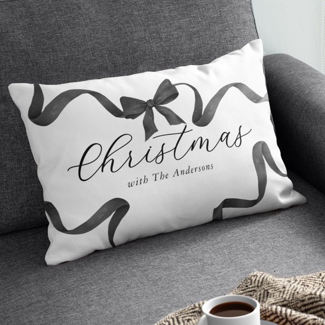 Black White Bow Family Christmas Lumbar Pillow (Creator Uploaded)